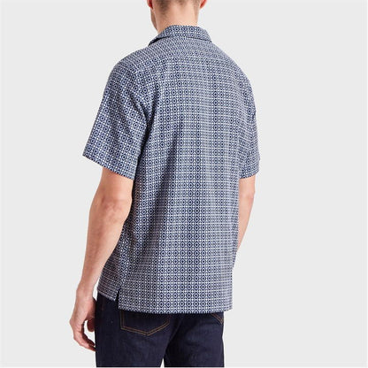 PAUL SMITH PS GEOMETRIC SHORT SLEEVE COTTON SHIRT NAVY XL RRP £130 BNWT