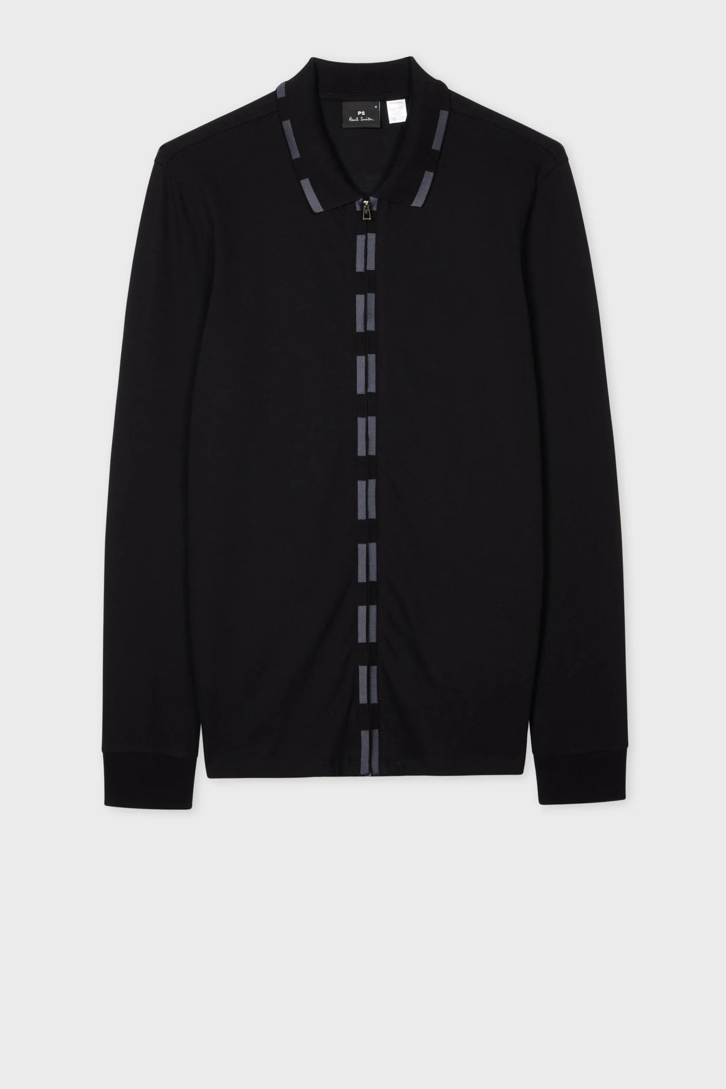 PAUL SMITH PS LONG SLEEVE FULL ZIP COTTON POLO SHIRT BLACK/GREY RRP £115 BNWT