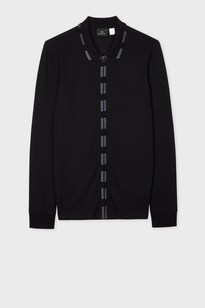PAUL SMITH PS LONG SLEEVE FULL ZIP COTTON POLO SHIRT BLACK/GREY RRP £115 BNWT