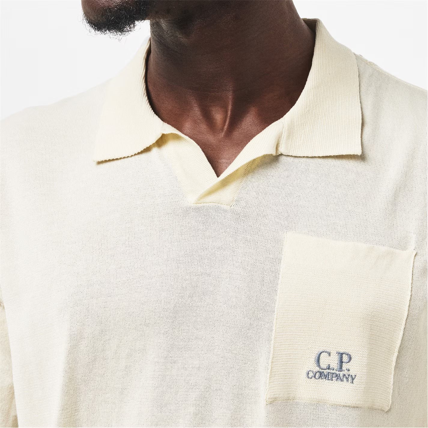 CP COMPANY REVERE COLLAR KNITTED POLO SHIRT GAUZE WHITE LARGE RRP £275 BNWT