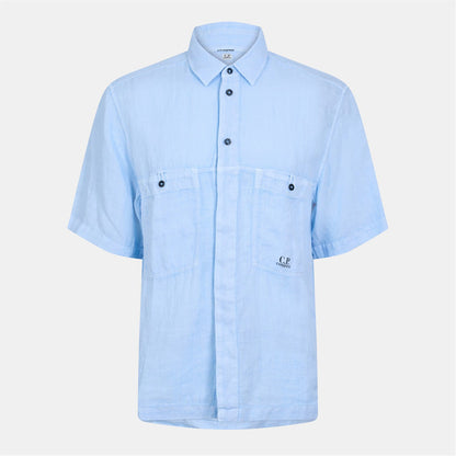C.P. COMPANY BOXY FIT SHORT SLEEVE COTTON SHIRT CERULEAN BLUE L RRP £235 BNWT