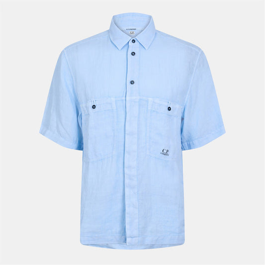 C.P. COMPANY BOXY FIT SHORT SLEEVE COTTON SHIRT CERULEAN BLUE L RRP £235 BNWT