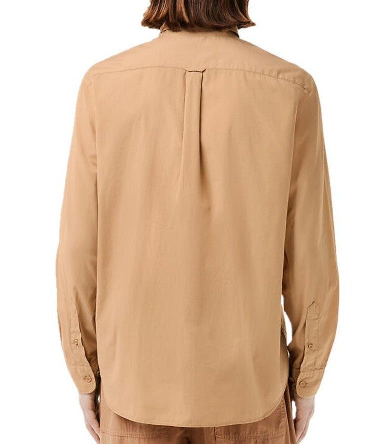 LACOSTE CROC LOGO LONG SLEEVE COTTON SHIRT SAND BROWN XL RRP £125 BNWT