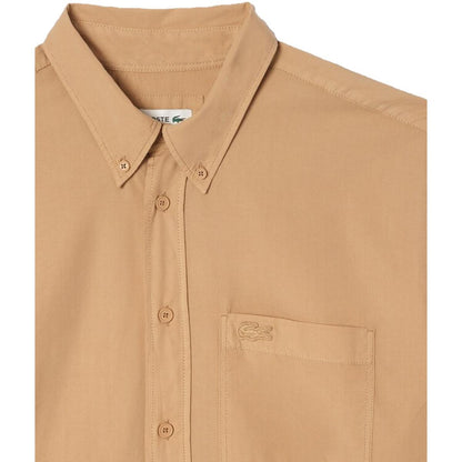 LACOSTE CROC LOGO LONG SLEEVE COTTON SHIRT SAND BROWN XL RRP £125 BNWT