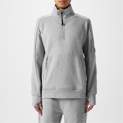 C.P. COMPANY QUARTER ZIP LENS COTTON FLEECE SWEATSHIRT GREY MARL 2XL RRP £285 BNWT