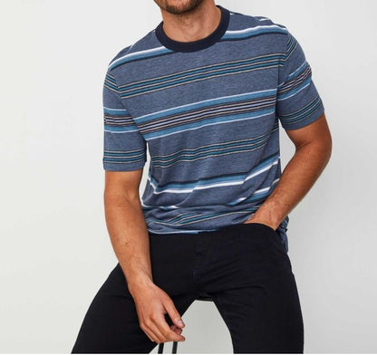 PAUL SMITH PS MULTI COLOUR STRIPE HEAVY COTTON T-SHIRT NAVY 2XL RRP £80 BNWT