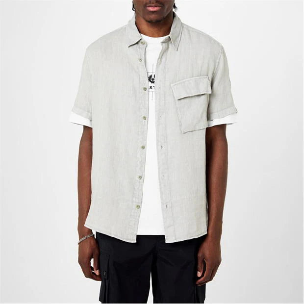 BELSTAFF SCALE LINEN COTTON SHORT SLEEVE SHIRT CLOUD GREY 2XL RRP £135 BNWT