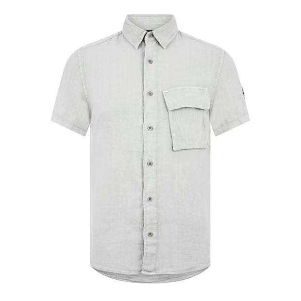 BELSTAFF SCALE LINEN COTTON SHORT SLEEVE SHIRT CLOUD GREY 2XL RRP £135 BNWT