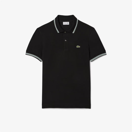 LACOSTE TIPPED PIQUE COTTON POLO SHIRT BLACK RRP £105 BNWT
