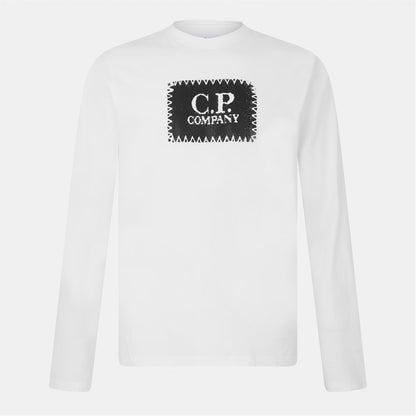 C.P. COMPANY LONG SLEEVE BOX LOGO COTTON T-SHIRT WHITE/BLACK L RRP £120 BNWT