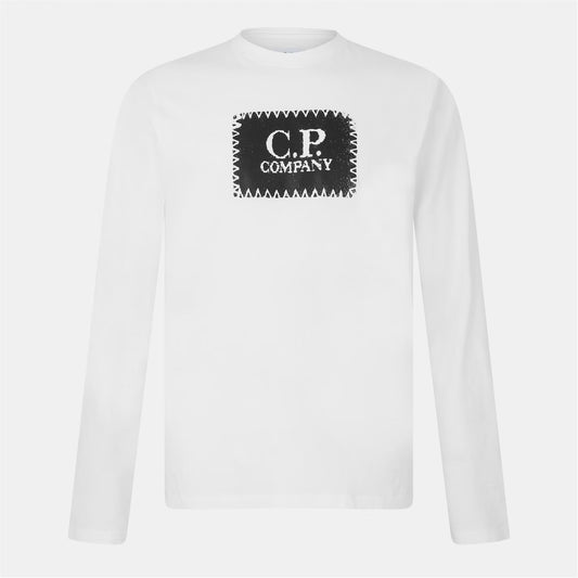 C.P. COMPANY LONG SLEEVE BOX LOGO COTTON T-SHIRT WHITE/BLACK L RRP £120 BNWT