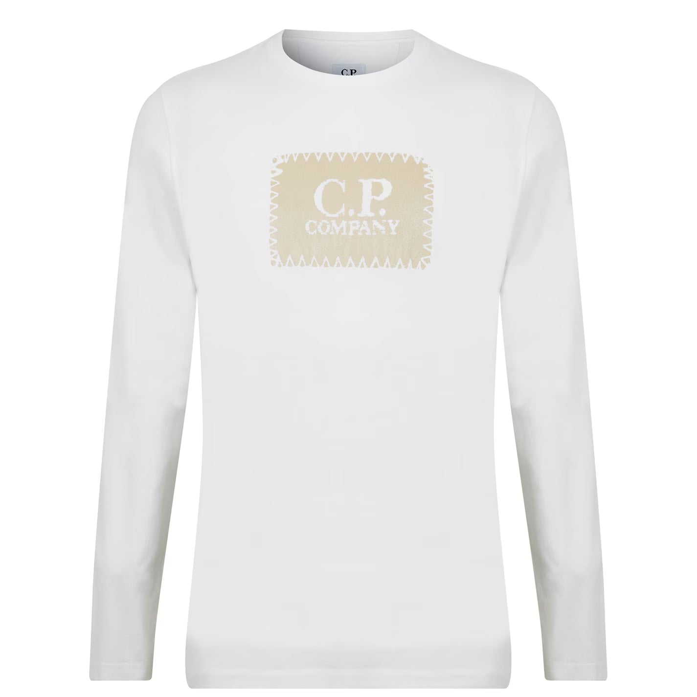 C.P. COMPANY LONG SLEEVE BOX LOGO COTTON T-SHIRT WHITE/BEIGE L RRP £120 BNWT
