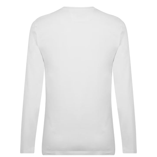 C.P. COMPANY LONG SLEEVE BOX LOGO COTTON T-SHIRT WHITE/BEIGE L RRP £120 BNWT