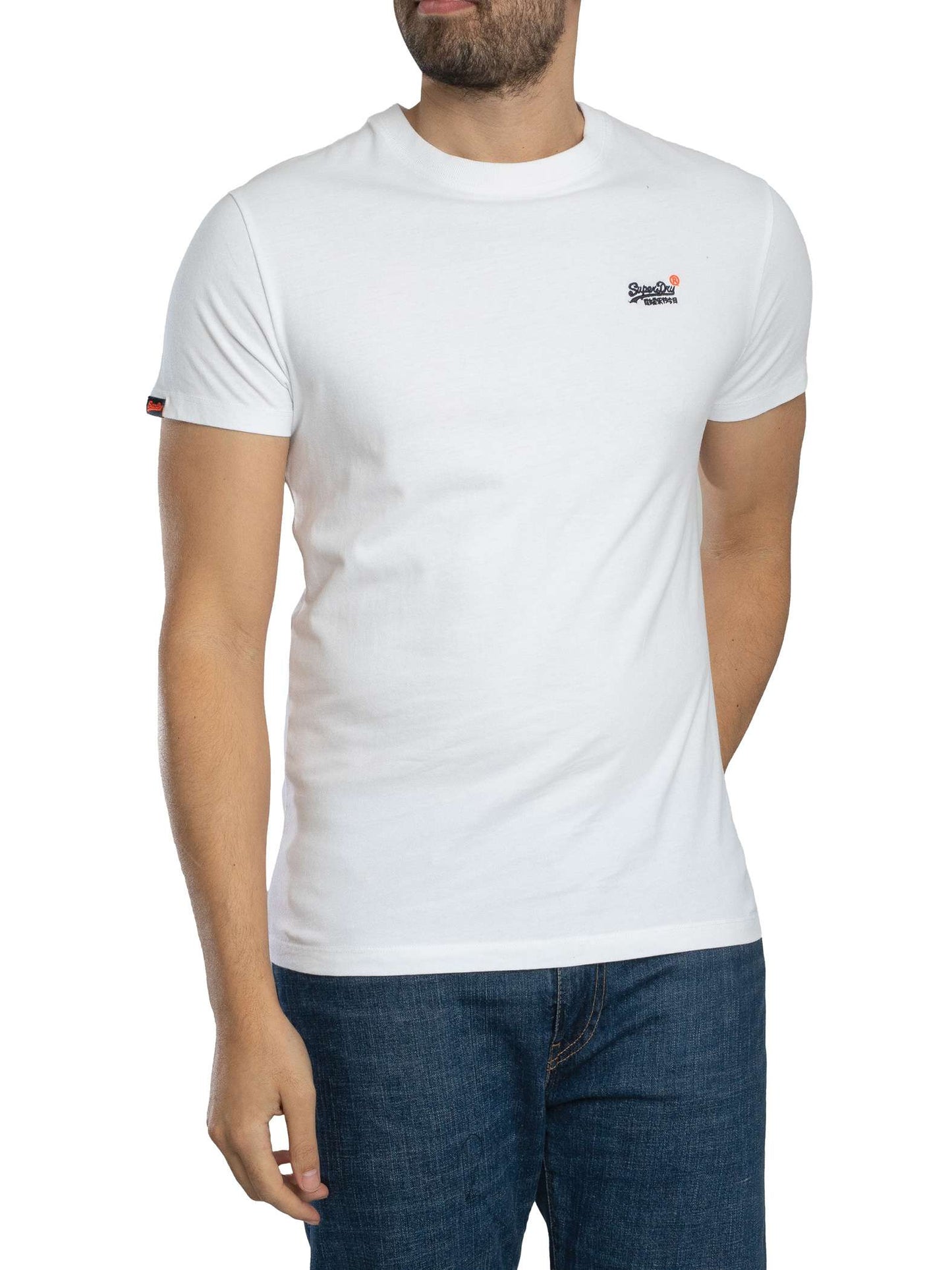 SUPERDRY ESSENTIAL CONTRAST EMBLEM T-SHIRT OPTIC WHITE SLIM FIT L BNWT