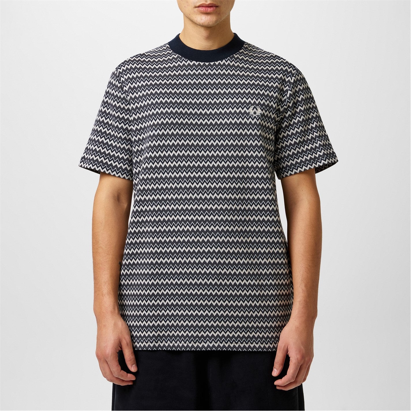FRED PERRY JACQUARD COTTON T-SHIRT BLACK WHITE NAVY 2XL RRP £75 BNWT