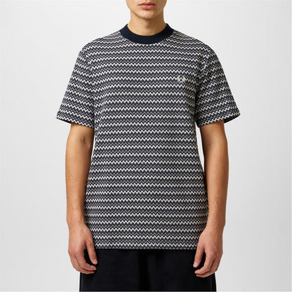 FRED PERRY JACQUARD COTTON T-SHIRT BLACK WHITE NAVY 2XL RRP £75 BNWT