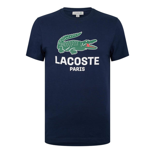 LACOSTE PARIS CREW NECK CROC LOGO COTTON T-SHIRT NAVY BLUE RRP £60 BNWT