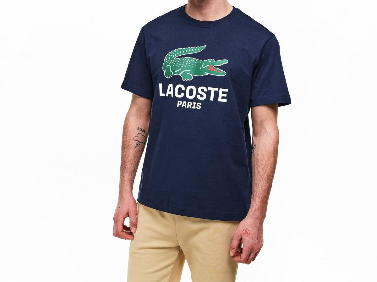 LACOSTE PARIS CREW NECK CROC LOGO COTTON T-SHIRT NAVY BLUE RRP £60 BNWT