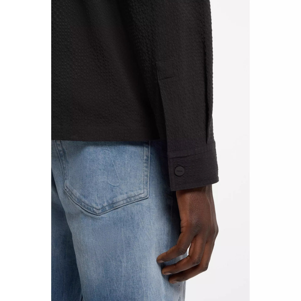 HUGO BY HUGO BOSS ESELIO SEERSUCKER COTTON OVERSHIRT BLACK LARGE RRP £199 BNWT