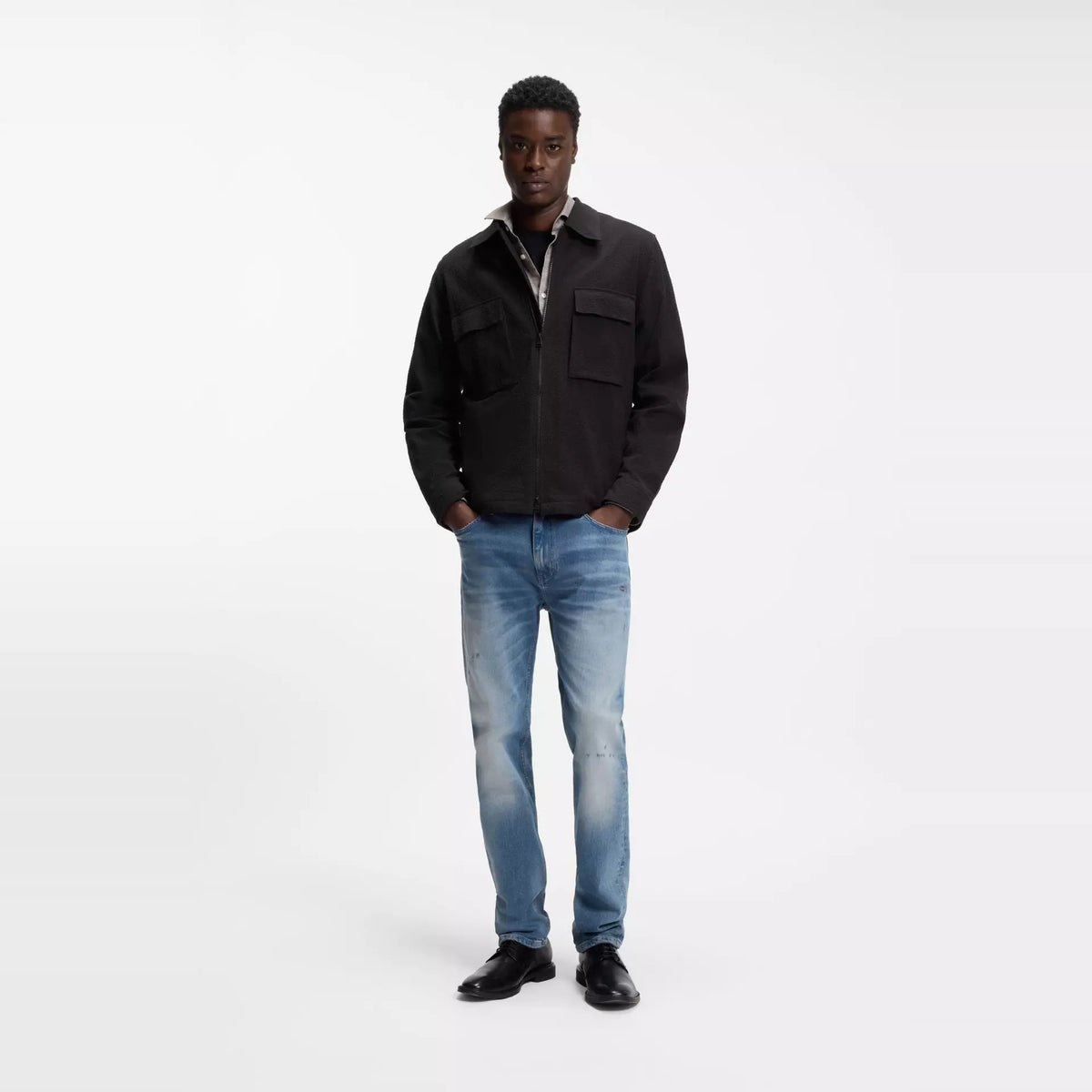 HUGO BY HUGO BOSS ESELIO SEERSUCKER COTTON OVERSHIRT BLACK LARGE RRP £199 BNWT