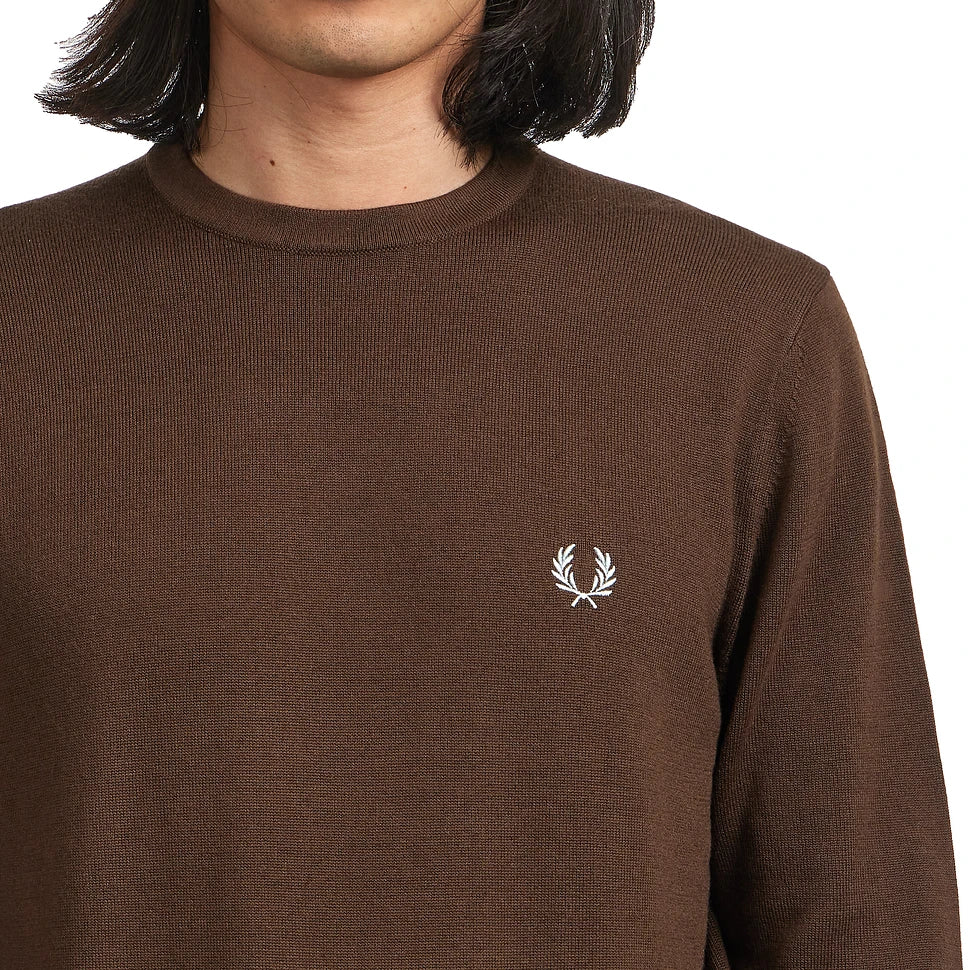 FRED PERRY CLASSIC CREW NECK MERINO WOOL JUMPER BURNT TOBACCO XL RRP £130 BNWT