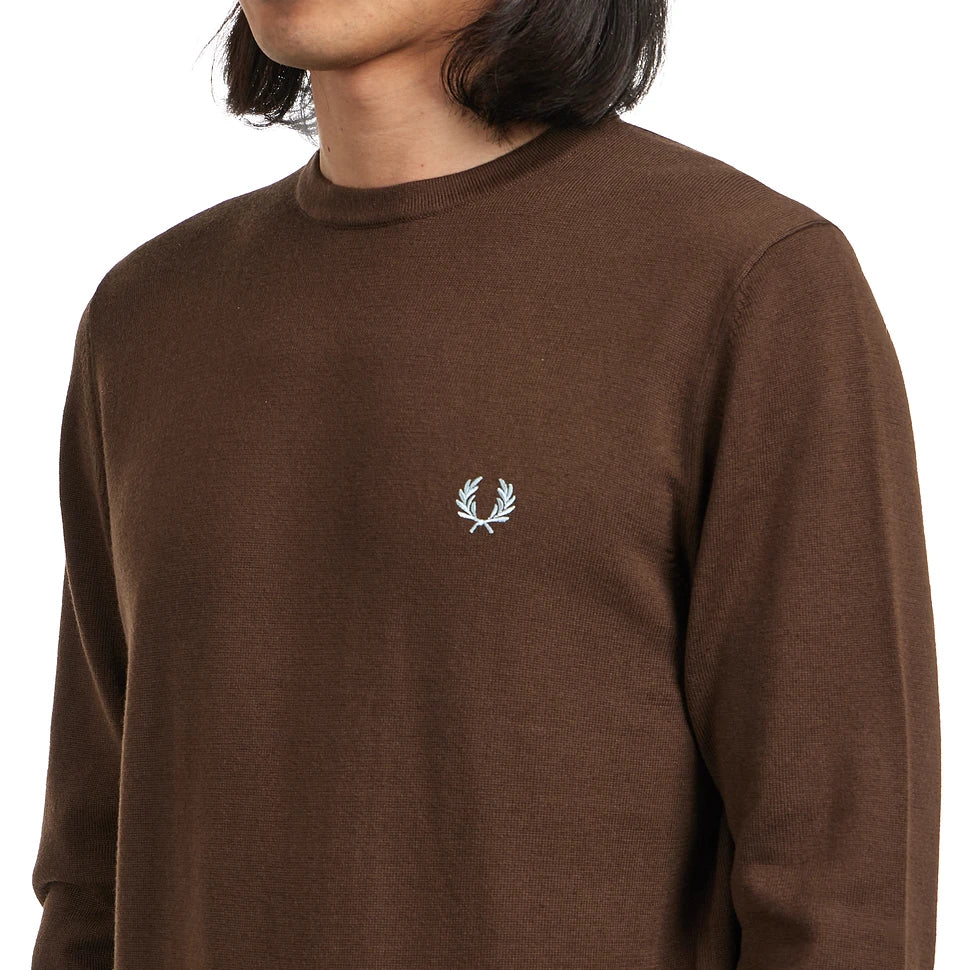 FRED PERRY CLASSIC CREW NECK MERINO WOOL JUMPER BURNT TOBACCO XL RRP £130 BNWT