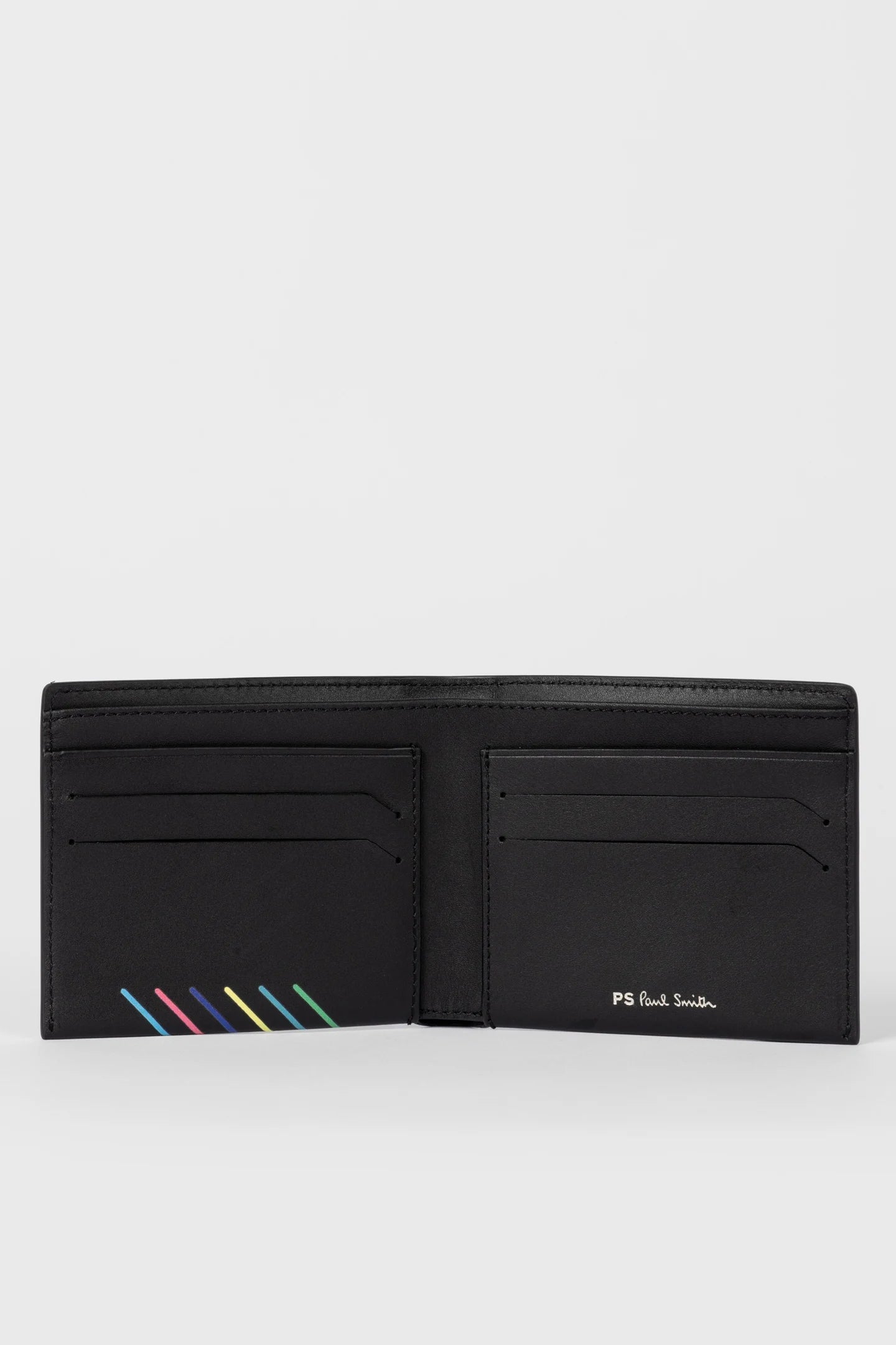 PAUL SMITH PS LEATHER BI-FOLD SPORTS STRIPE WALLET BLACK RRP £130 NEW IN BOX