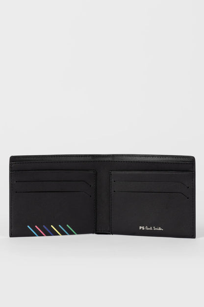 PAUL SMITH PS LEATHER BI-FOLD SPORTS STRIPE WALLET BLACK RRP £130 NEW IN BOX