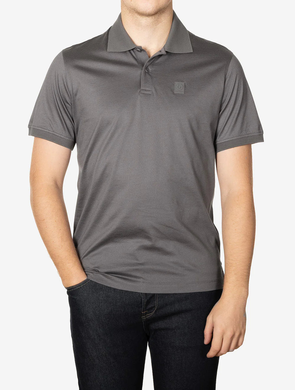 BELSTAFF STEEL MERCERISED COTTON PATCH POLO SHIRT TORNADO GREY RRP £110 BNWT
