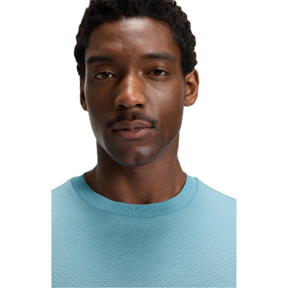 HUGO BOSS RIBBED COTTON T-SHIRT BLUE LARGE RRP £119 BNWT