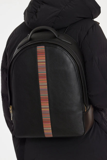 PAUL SMITH MAINLINE CALF LEATHER SIGNATURE STRIPE BACKPACK BLACK RRP £650 BNWT
