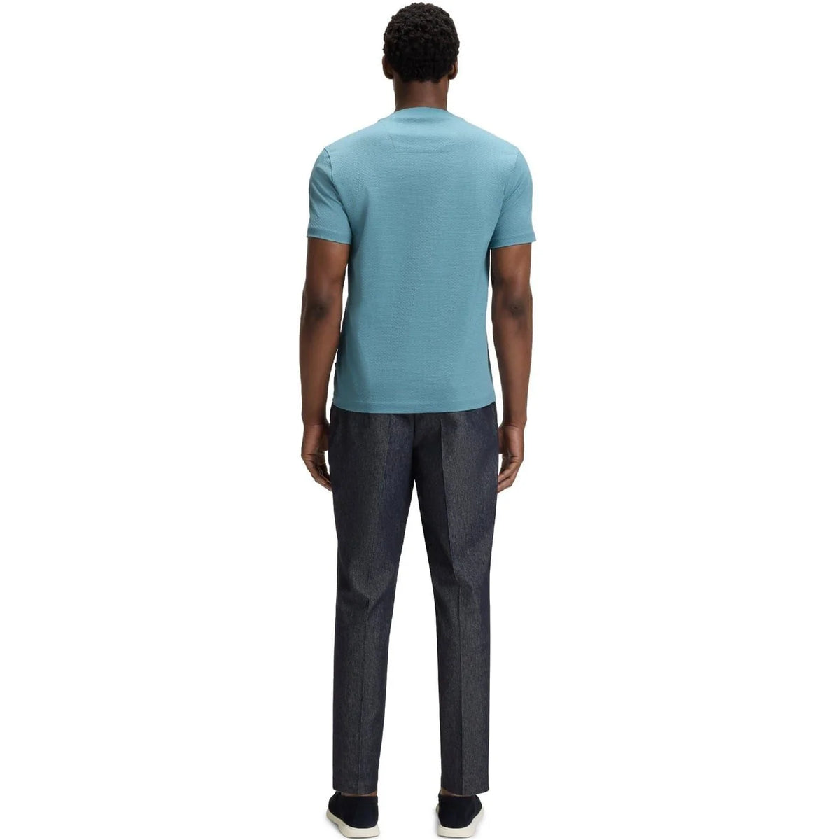 HUGO BOSS RIBBED COTTON T-SHIRT BLUE LARGE RRP £119 BNWT