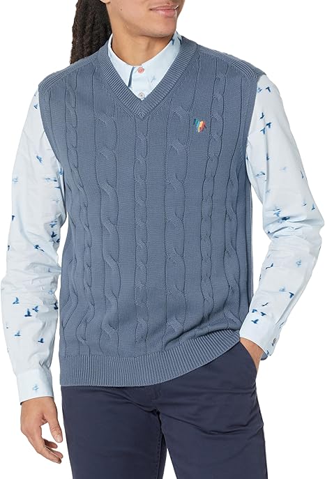 PAUL SMITH PS ZEBRA LOGO CABLE KNIT TANK TOP VEST JUMPER BLUE RRP £155 NEW