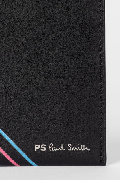 PAUL SMITH PS LEATHER BI-FOLD SPORTS STRIPE WALLET BLACK RRP £130 NEW IN BOX