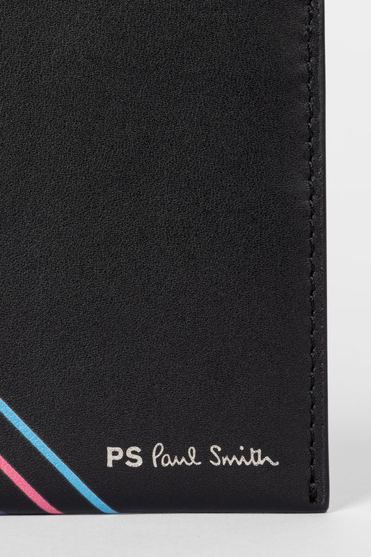 PAUL SMITH PS LEATHER BI-FOLD SPORTS STRIPE WALLET BLACK RRP £130 NEW IN BOX