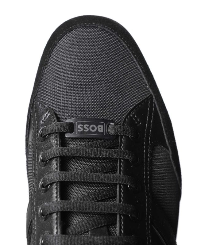 HUGO BOSS SATURN MIXED MEDIA LOW TOP TRAINERS BLACK UK 9 RRP £189 BNIB