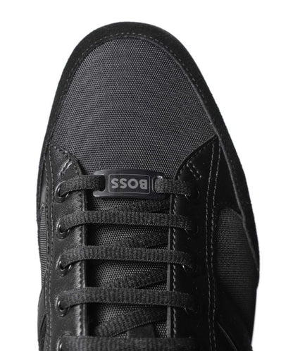 HUGO BOSS SATURN MIXED MEDIA LOW TOP TRAINERS BLACK UK 9 RRP £189 BNIB