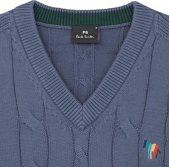 PAUL SMITH PS ZEBRA LOGO CABLE KNIT TANK TOP VEST JUMPER BLUE RRP £155 NEW