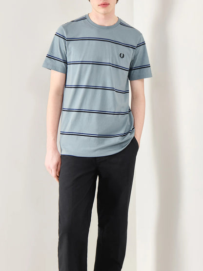 FRED PERRY FINE STRIPE T-SHIRT STOCKPORT BLUE/BLACK/NAVY LARGE RRP £55 BNWT