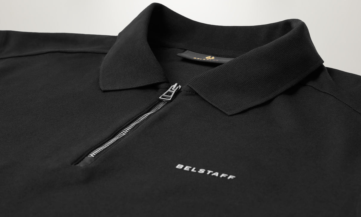 BELSTAFF ALLOY STRETCHY ZIP NECK COTTON POLO SHIRT BLACK 2XL RRP £110 BNWT