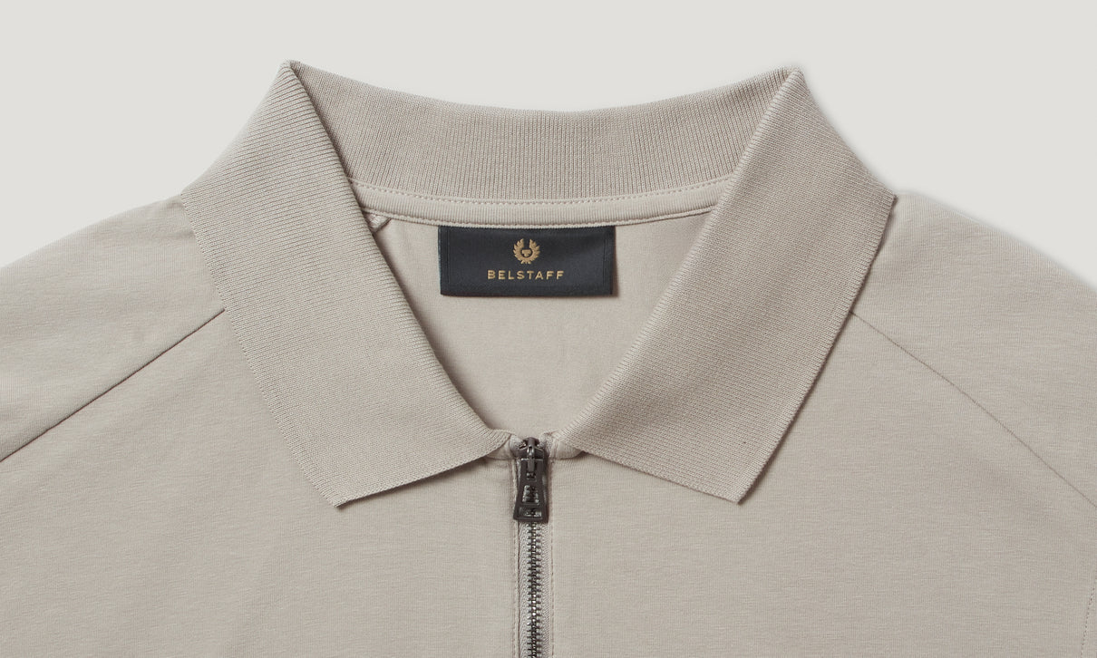 BELSTAFF ALLOY STRETCHY ZIP NECK COTTON POLO SHIRT CEMENT GREY RRP £110 BNWT