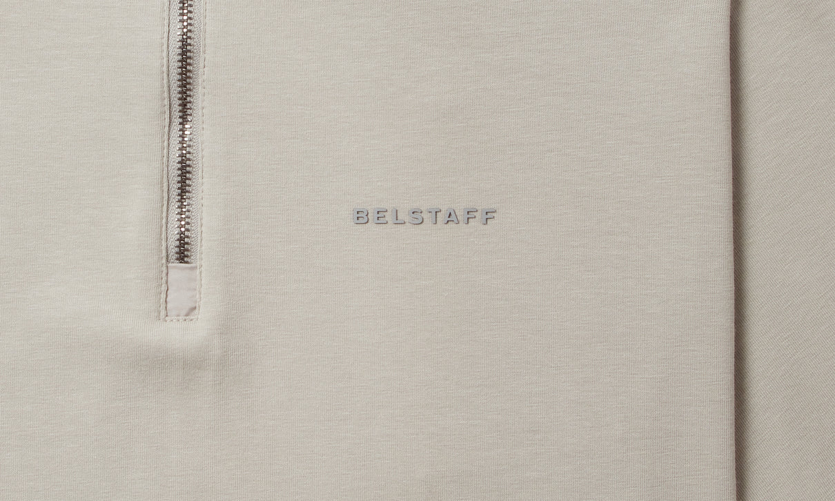 BELSTAFF ALLOY STRETCHY ZIP NECK COTTON POLO SHIRT CEMENT GREY RRP £110 BNWT