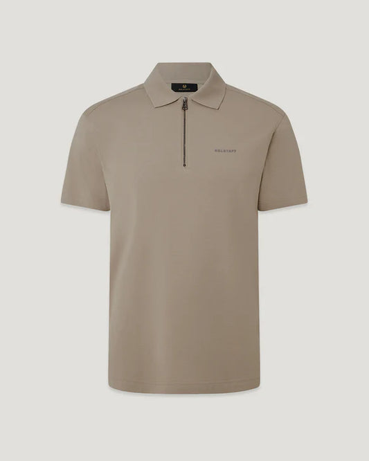 BELSTAFF ALLOY STRETCHY ZIP NECK COTTON POLO SHIRT DARK SAND RRP £110 BNWT