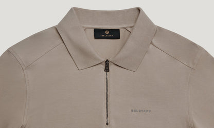 BELSTAFF ALLOY STRETCHY ZIP NECK COTTON POLO SHIRT DARK SAND RRP £110 BNWT