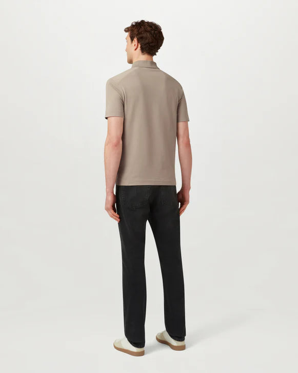 BELSTAFF ALLOY STRETCHY ZIP NECK COTTON POLO SHIRT DARK SAND RRP £110 BNWT