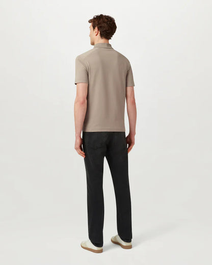 BELSTAFF ALLOY STRETCHY ZIP NECK COTTON POLO SHIRT DARK SAND RRP £110 BNWT