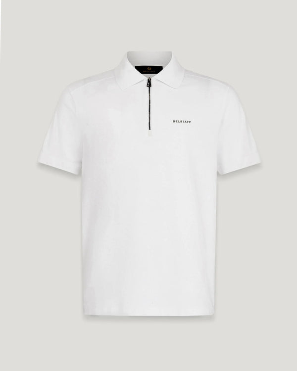 BELSTAFF ALLOY STRETCHY ZIP NECK COTTON POLO SHIRT WHITE RRP £110 BNWT
