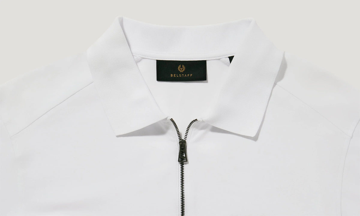 BELSTAFF ALLOY STRETCHY ZIP NECK COTTON POLO SHIRT WHITE RRP £110 BNWT