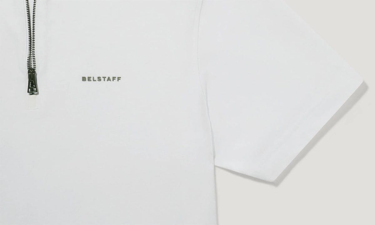 BELSTAFF ALLOY STRETCHY ZIP NECK COTTON POLO SHIRT WHITE RRP £110 BNWT