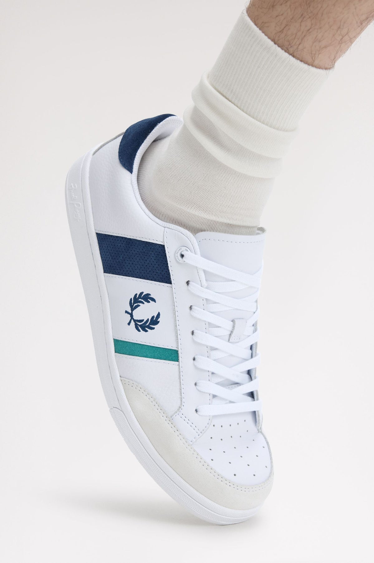 FRED PERRY B725 SUEDE & LEATHER TRAINERS WHITE/NAVY/GREEN UK 10 RRP £90 BNIB